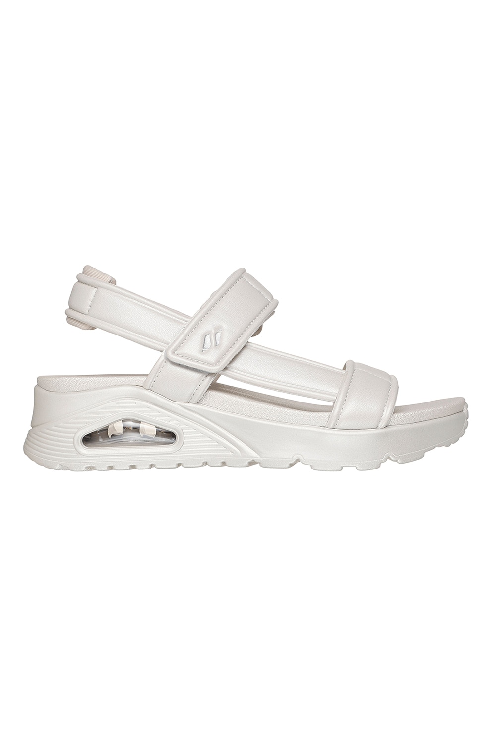 Skechers, Sandale de piele ecologica Uno Basically Pretty, Alb murdar, 36