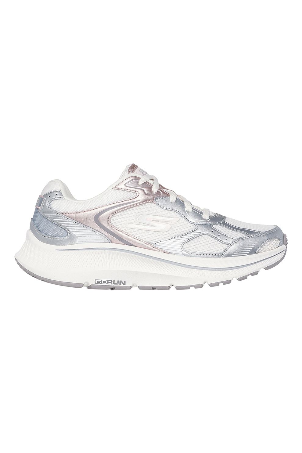 Skechers, Pantofi sport Go Run Consistent 2.0- Volt cu garnituri de piele, Alb murdar, Argintiu, 39