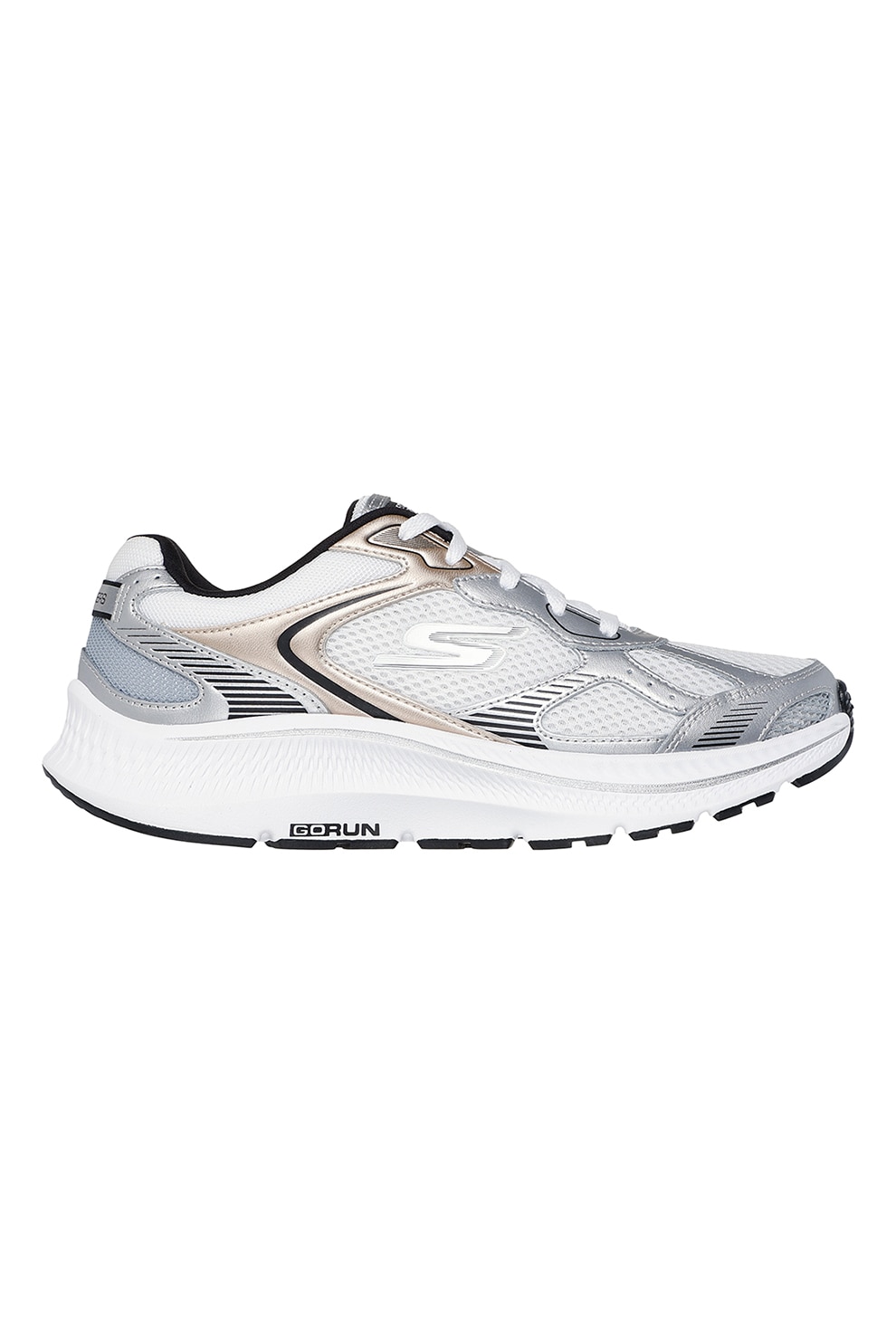 Skechers, Pantofi sport Go Run Consistent 2.0- Volt cu garnituri de piele, Alb, Auriu, Argintiu, 36