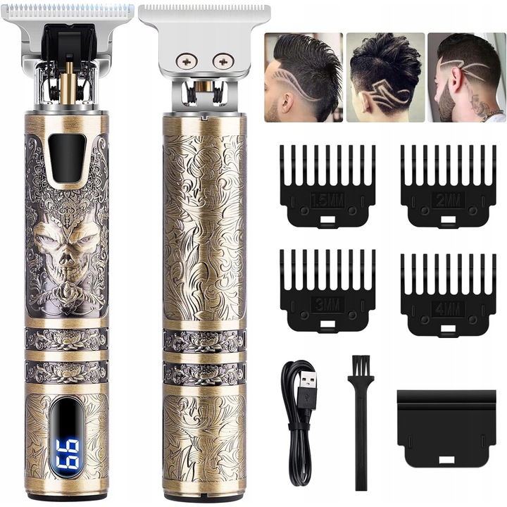 Masina de tuns pentru barbati GUIJIYI, cu display LCD, port USB-C, set cu 4 piepteni, waterproof
