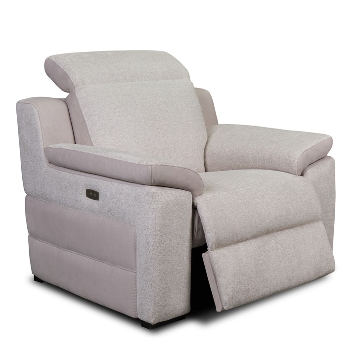 Fotoliu VENTADOR, recliner electric, stofa bicolora italiana - C9B19, Gri, 102x100 cm