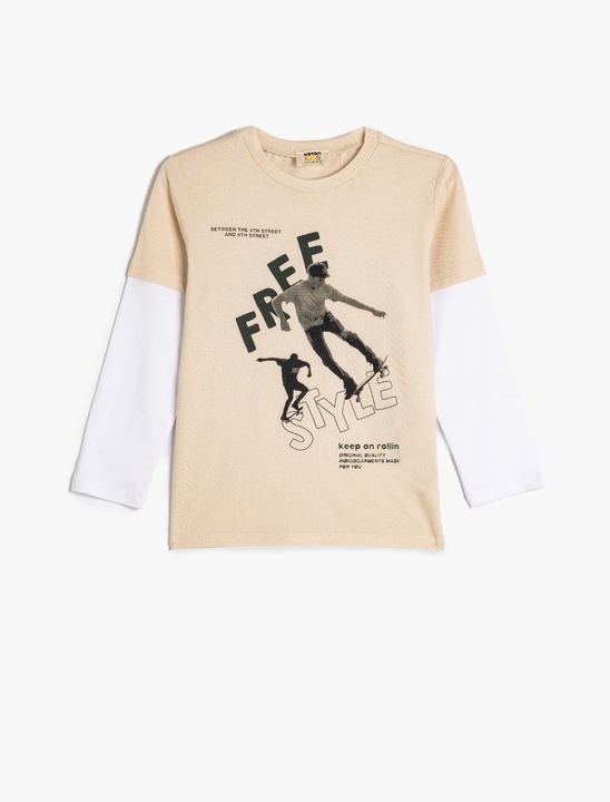 KOTON, Bluza cu imprimeu grafic, Bej, 146-152 CM