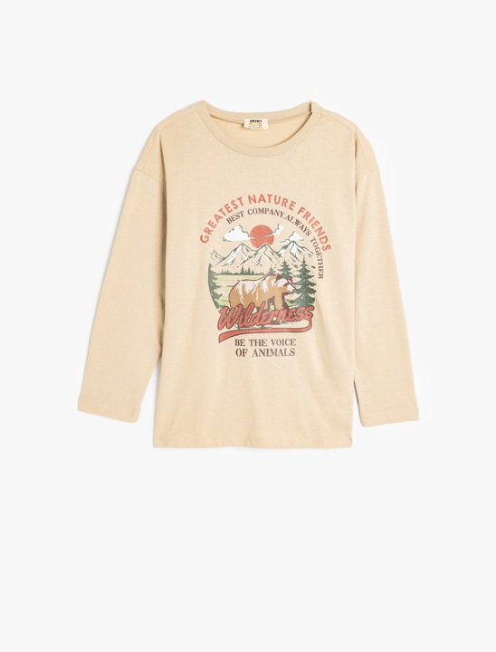 KOTON, Bluza din bumbac cu model grafic, Bej, 146-152 CM