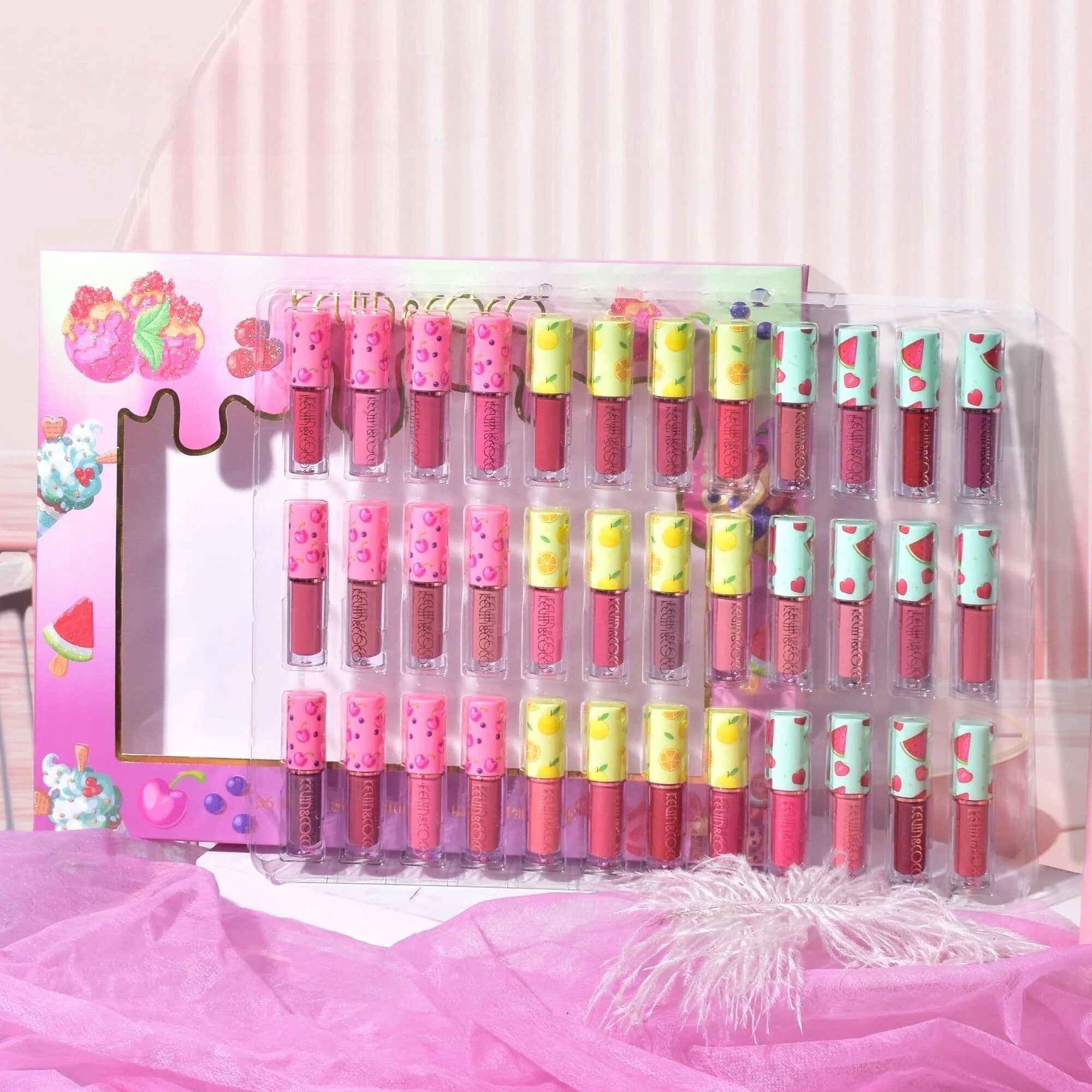 Set de Buze, 36 Lip Gloss-uri, Model Capac cu Fructe, 32.3 x 24.3