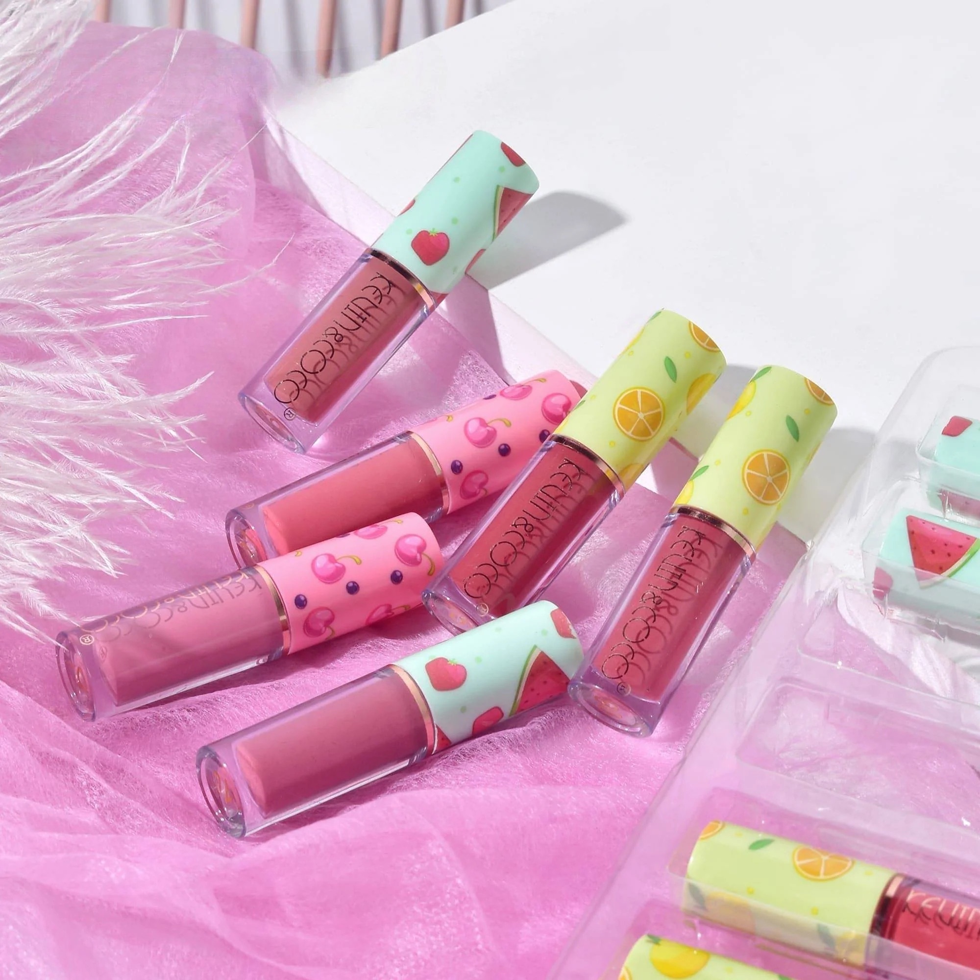 Set de Buze, 36 Lip Gloss-uri, Model Capac cu Fructe, 32.3 x 24.3