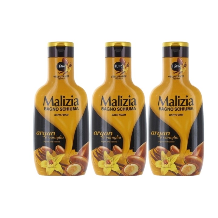 3 db-os Malizia habfürdő szett, 1 l Argan&Vanília, egész napos, intenzív friss illat, élénkítő, hosszan tartó frissesség, 48 órás védelem