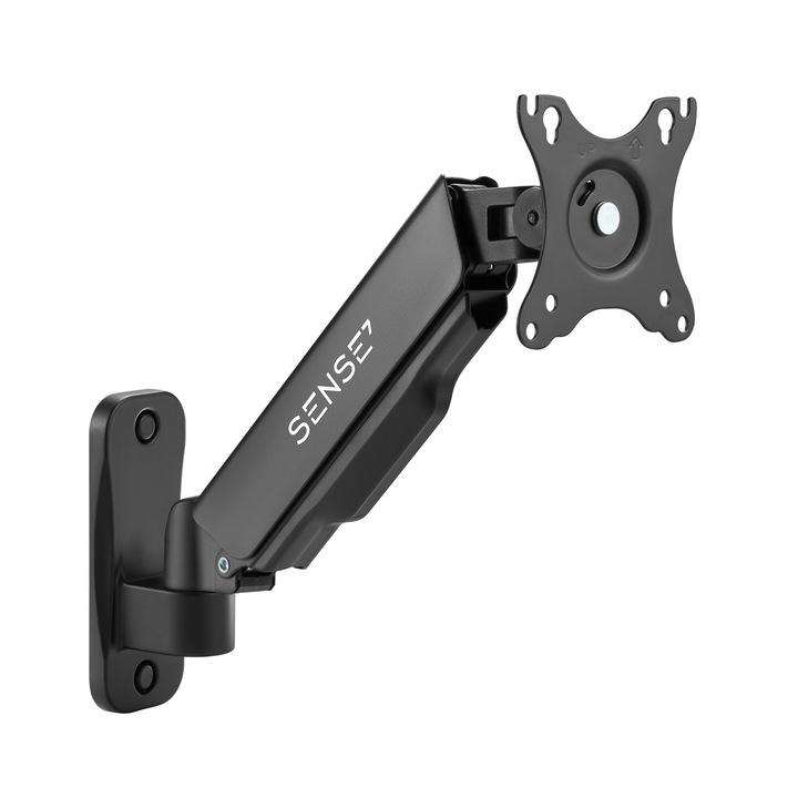 Suport de perete Sense7 HANG WALL, pentru monitor 17-32" inch, pana la 9 kg, VESA 75x75, 100x100, Rotatie/Inclinare, Organizator cabluri, Negru