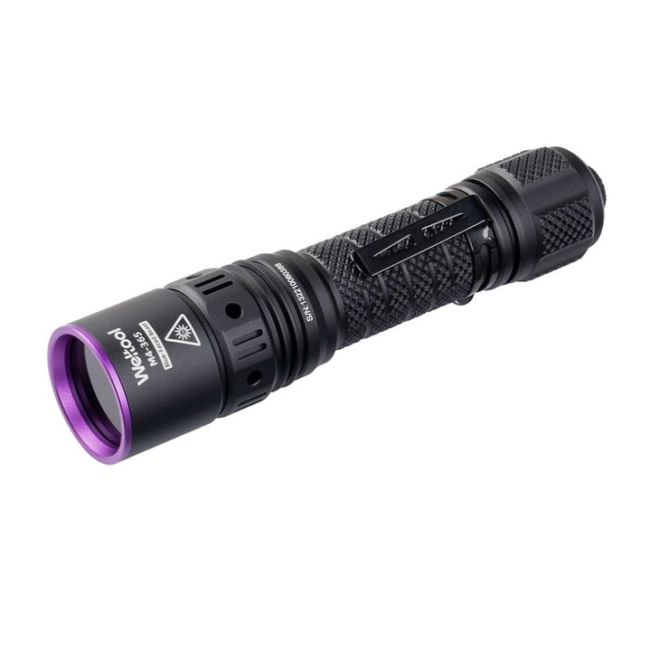 Ултравиолетов фенер Weltool UV M4-365 с мощност 14W, интензивно излъчване 365nm, включено зарядно и батерия 4000 mAh 35A
