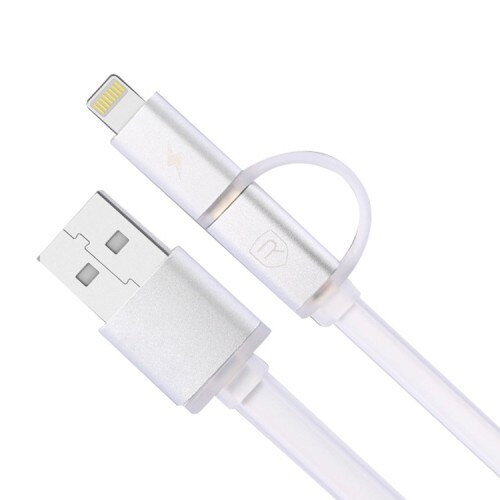 Cablu de date Remax 2 in 1 usb pentru Lightning iphone/ipad si micro usb 1m, argintiu