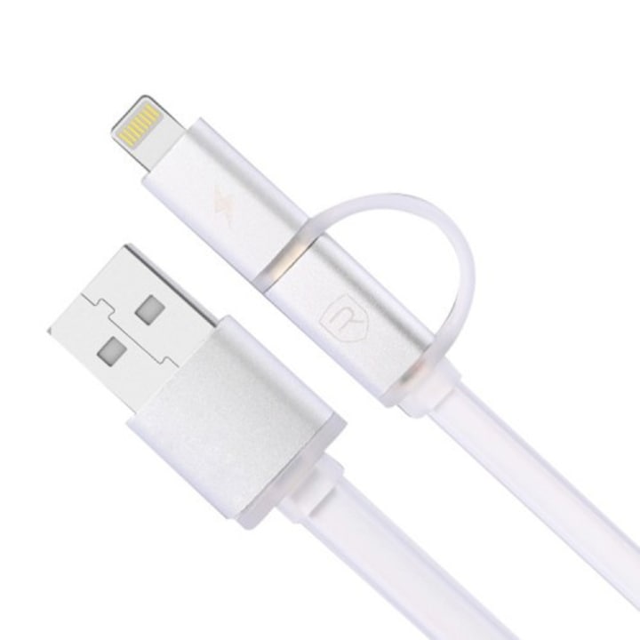 Cablu de date Remax 2 in 1 usb pentru Lightning iphone/ipad si micro usb 1m, argintiu