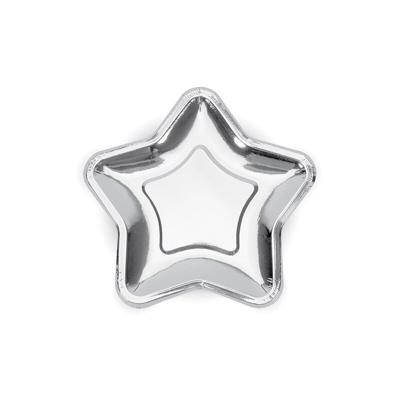 Farfurii de carton, stea, Argintiu, 18cm, 6buc