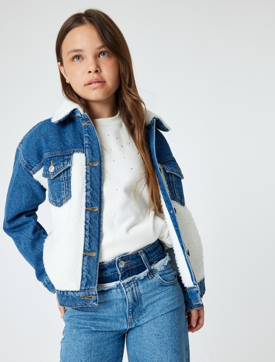 KOTON, Jacheta cu buzunare din denim, Indigo