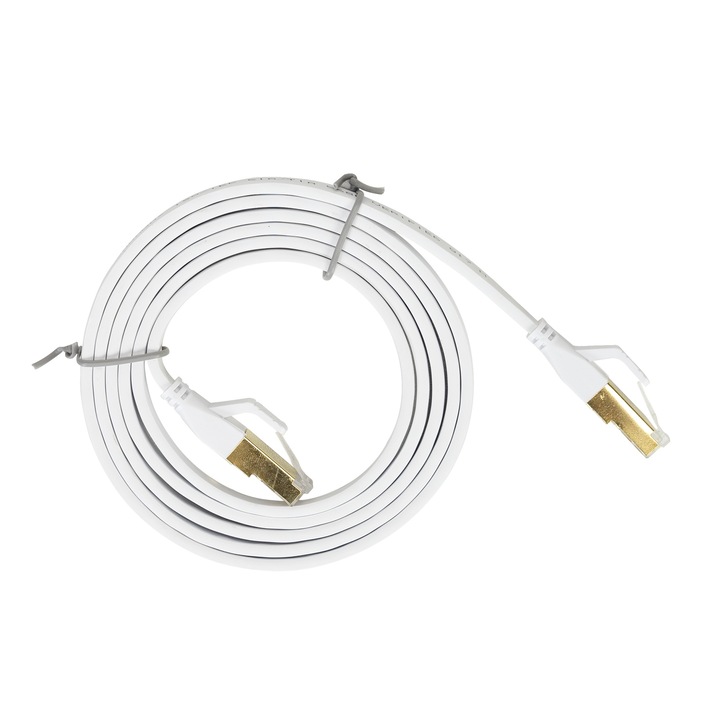 Плосък мрежов кабел S/STP CAT8 PNI U8015W, Patch, 2 x RJ45, 4 чифта проводници, 28AWG, меден, 40 Gbps, 2000 MHz, 1.5m, бял