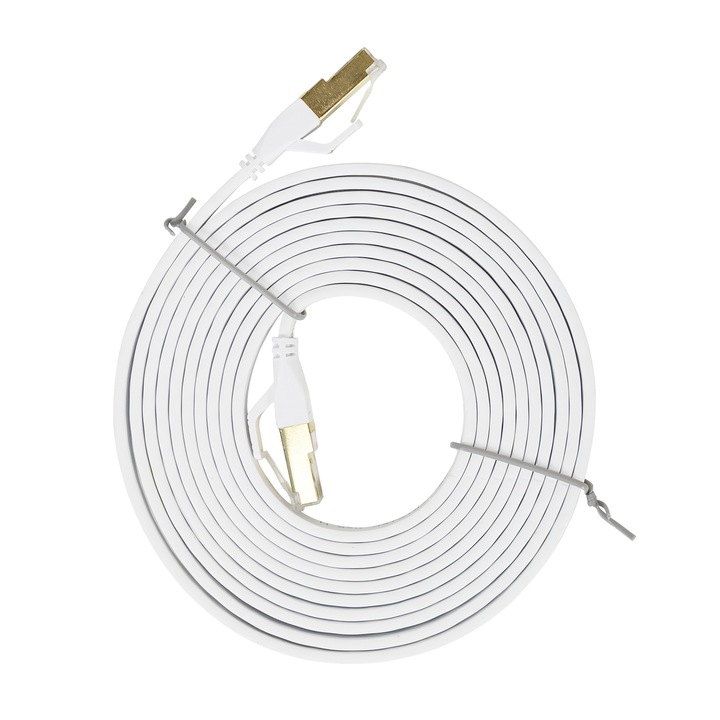 Мрежов кабел S/STP CAT8 PNI U8030W, 2 x RJ45, 4 чифта проводници, 28AWG, меден, 40 Gbps, 2000 MHz, 3m, Плосък, бял
