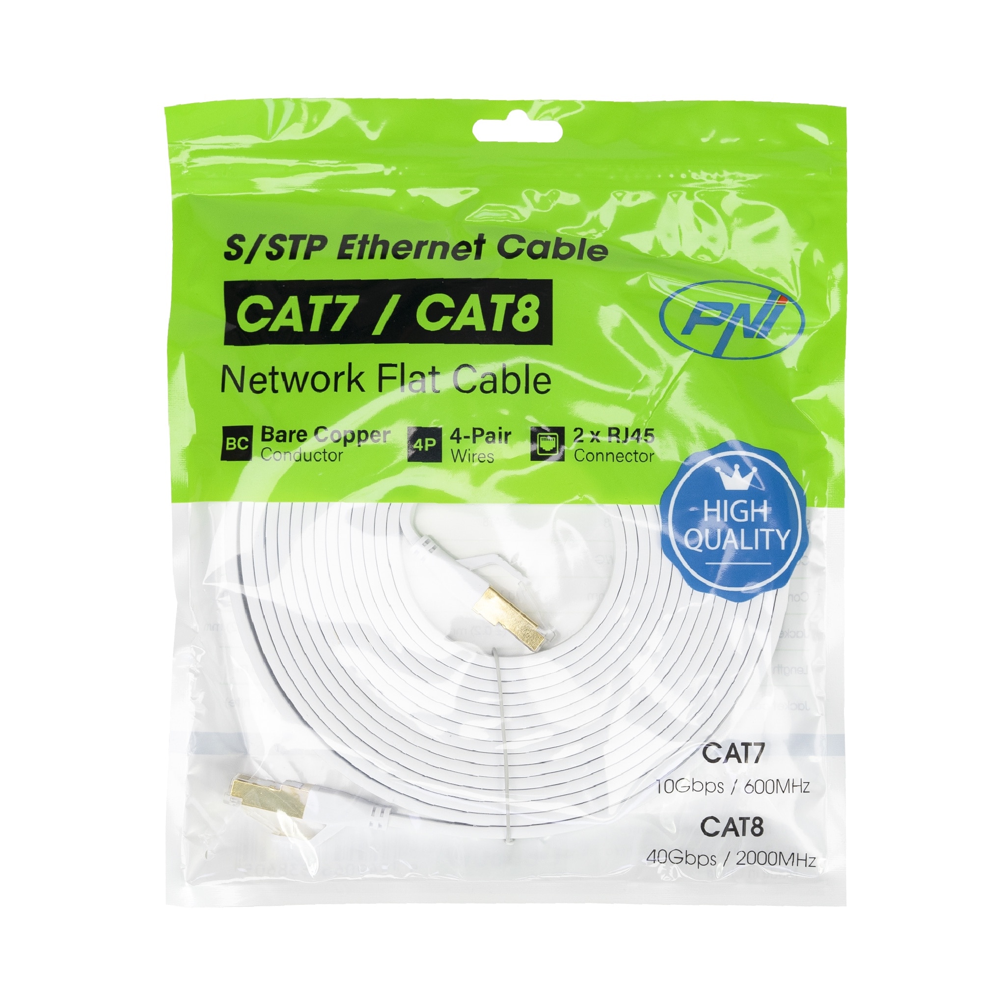 Câble réseau plat S/STP CAT8 U8050W, 2 x RJ45, 4 paires de fils