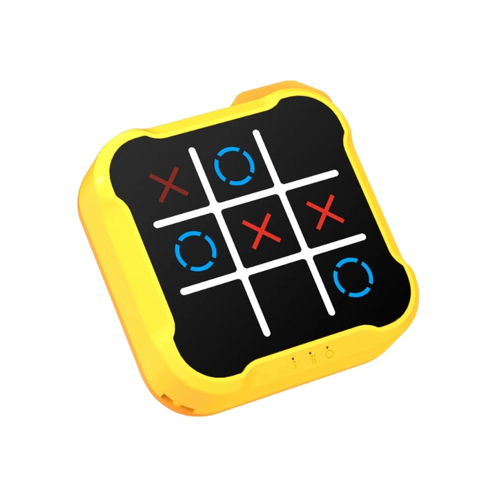 Настолна игра Tic Tac Toe Smart, Пъзел, X и 0, За възрастни и деца, Цифров дисплей, 2 батерии AA 1, 5V включени, 3 режима на игра, Групова игра, Интерактивна, Развива мисленето, паметта и логиката, +3 години, Жълта