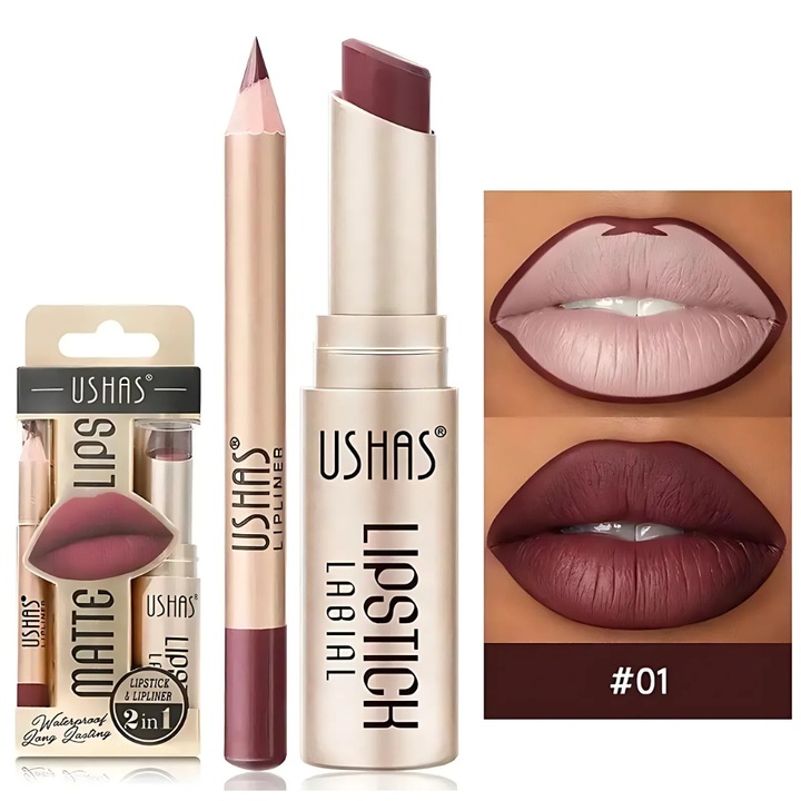 Set ruj solid si creion contur #01, textura cremoasa, rezistent la transfer, buze bine definite, culori indraznete, design inovativ, hidratant, aspect mat, aroma placuta, ruj 3.6 gr, creion 0.8 gr