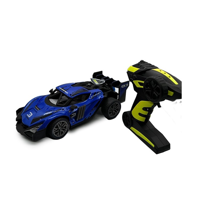 Masina de Curse din Metal cu Radiocomanda 4 Directii, Acumulator inclus, Protectie frontala, Albastru, scara 1:16, VisionXXI