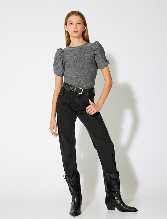 KOTON, Bluza stralucitoare cu maneci bufante, Gri