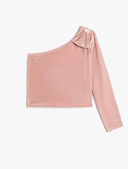 KOTON, Bluza catifelata cu decolteu pe un umar, Roz, 146-152 CM