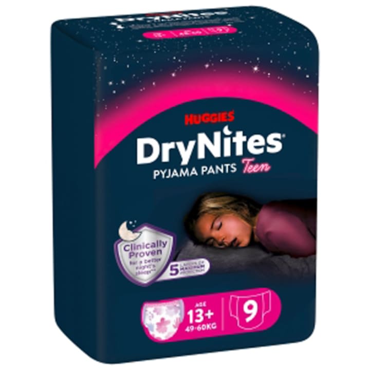 Huggies DryNites éjjeli pelenkák, 13+ év, Lány, 9 db, 48-60kg