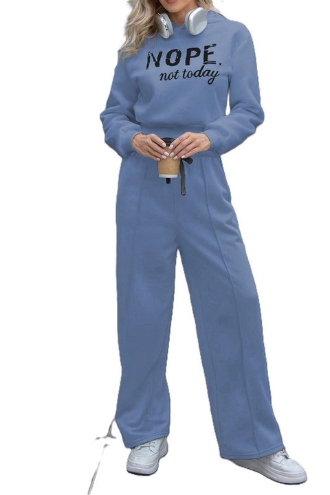 Trening Dama, Hanorac Cropped Si Pantaloni Evazati Cu Talie Inalta, Albastru