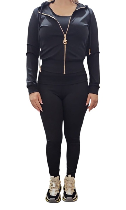 Női tréningruha cipzárral és hosszú ujjal, három részes Fekete, Rózsaszín