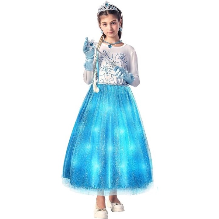 Costum de printesa Elsa Sumickx cu lumina, pentru fetite, 4-6 ani, albastru