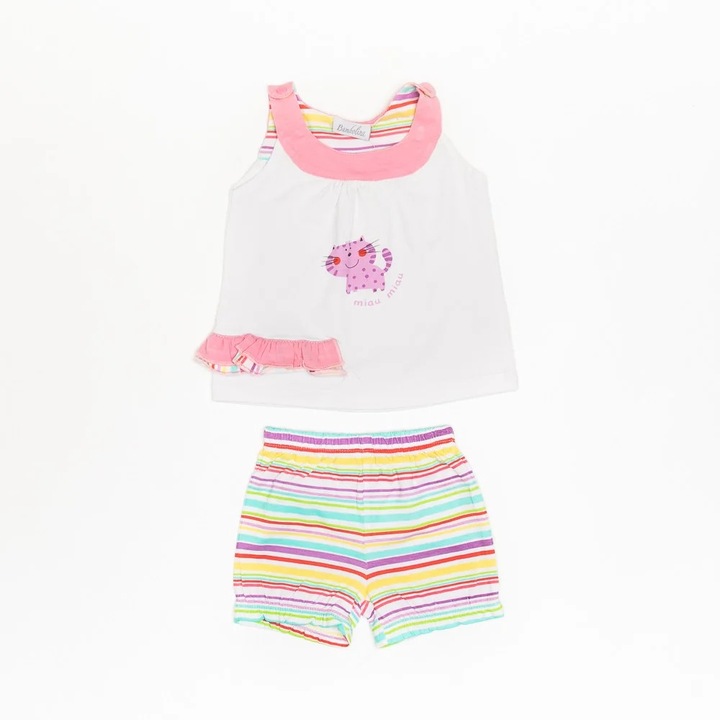 Compleu colorat bebelusi, Bimbalina, Cat, din bumbac, 40015, Alb, 71 cm