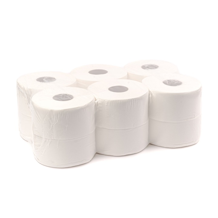 Hartie igienica mini jumbo pentru dispenser celuloza 2 straturi, 80 m 260 grame bax 12 role