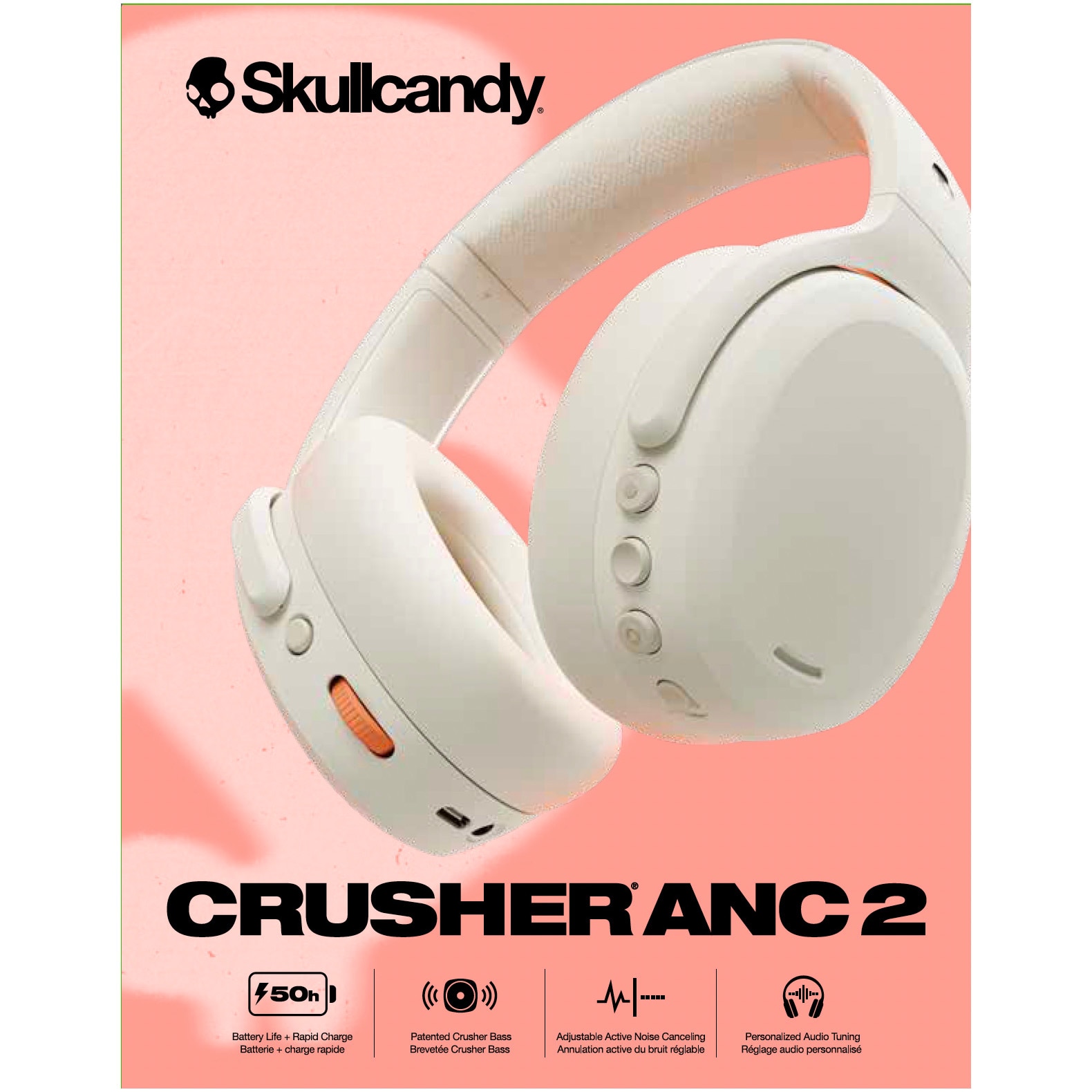 Casti Audio Over Ear, Skullcandy Crusher ANC 2, Wireless, Bone