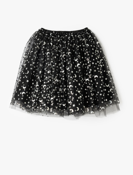 KOTON, Fusta din tul cu imprimeu grafic, Negru, 146-152 CM