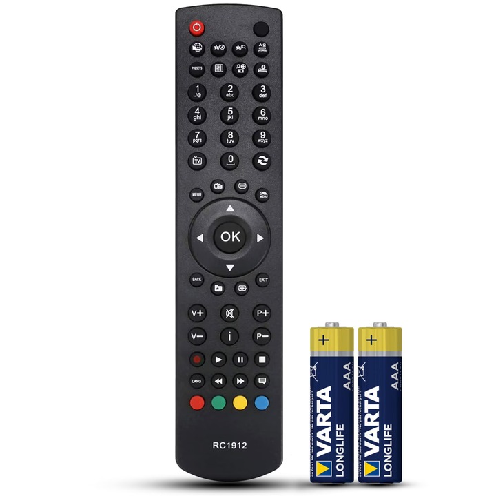 Дистанционно управление Съвместимо Teletech, RC1912, LED19906, LED20265, LED22906, LED24127, Telefunken, Vestel, DIGIHOME, evoremote®, черно, включени батерии