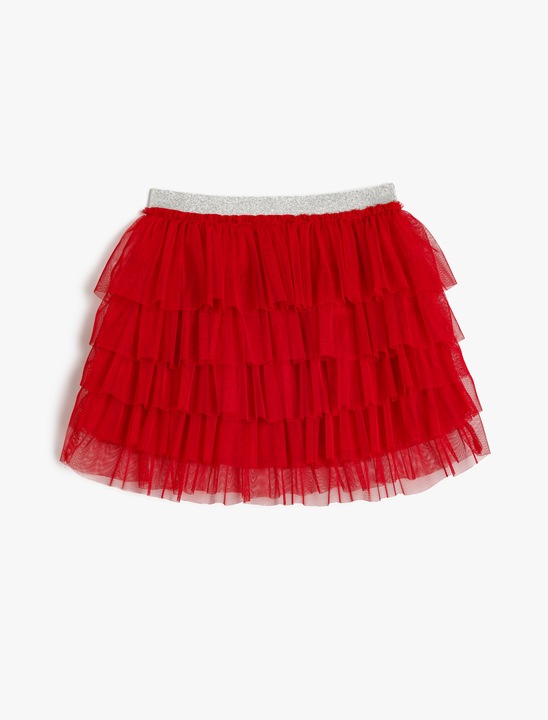 KOTON, Fusta din tul cu volane, Rosu, 146-152 CM
