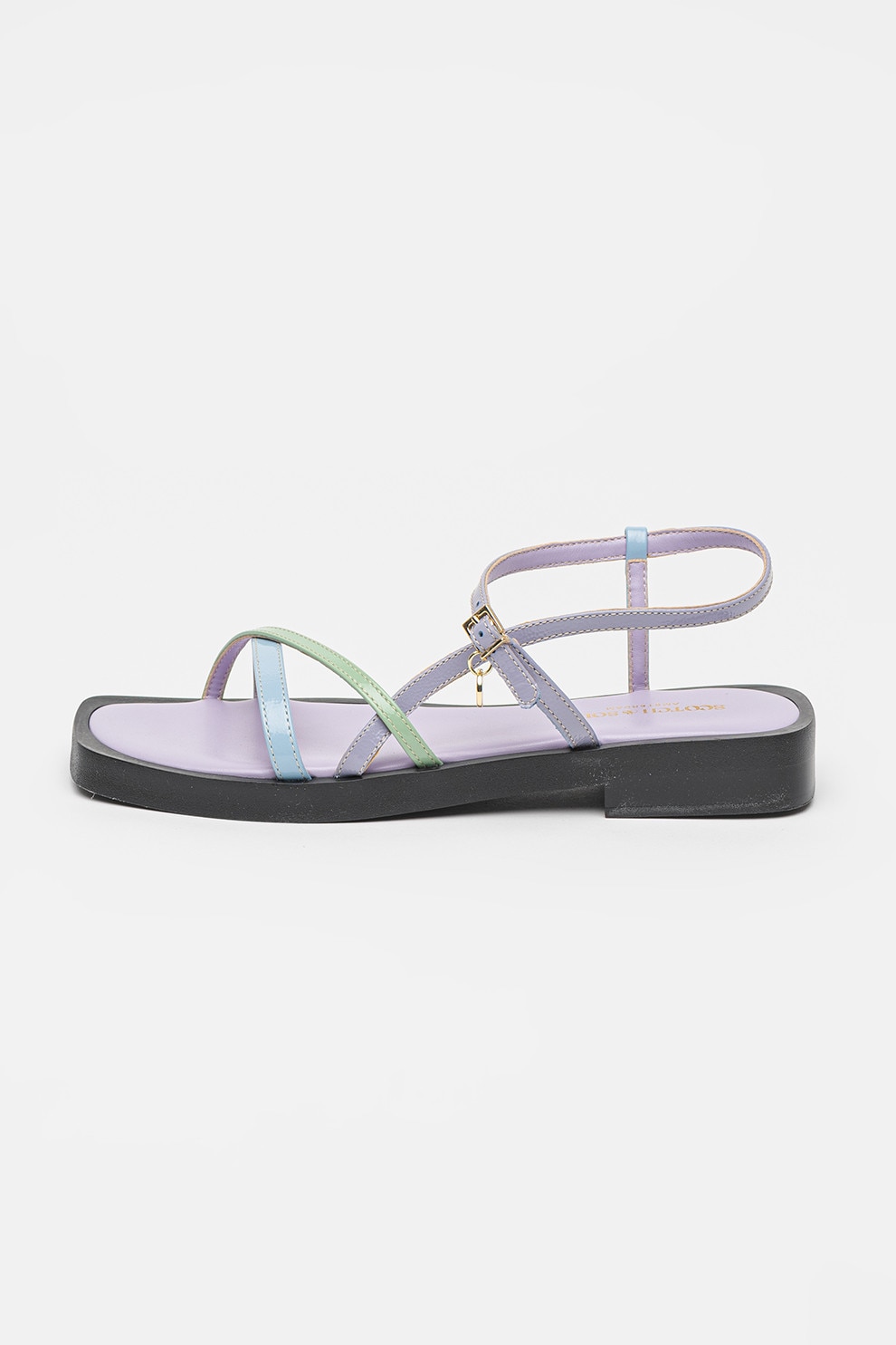 Scotch & Soda, Sandale flatform din piele cu toc patrat, Lila, Verde deschis, 39