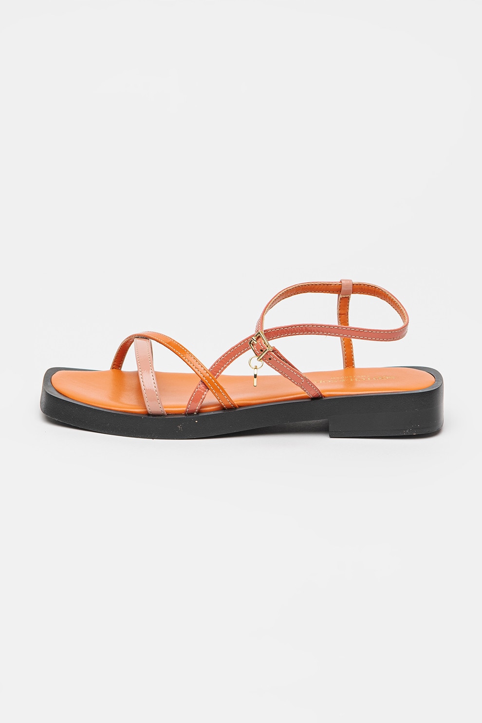 Scotch & Soda, Sandale flatform din piele cu toc patrat, Coral, Portocaliu mandarina, 38