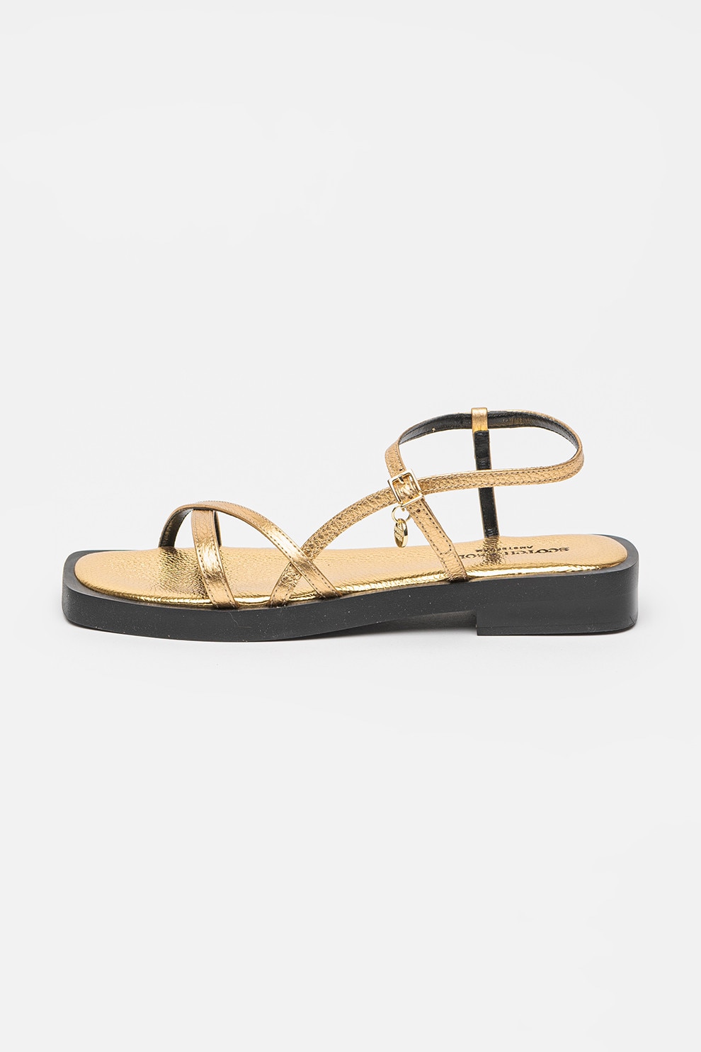 Scotch & Soda, Sandale din piele cu aspect metalic, Auriu, 37