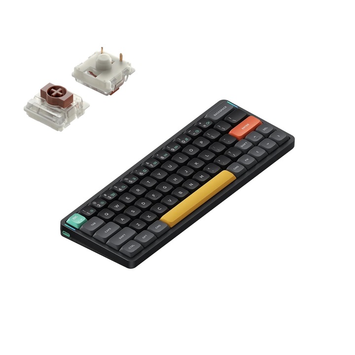 Безжична механична клавиатура Nuphy Air60 V2 QMK/VIA, Bluetooth, RGB, Hot-Swap, Basalt Black, Brown Switches