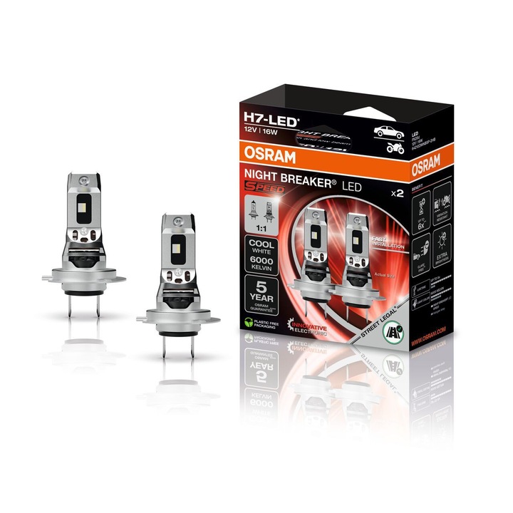 Комплект от 2 броя LED крушки H7 Osram SPEED NIGHT BREAKER LED +330% 64210DWNBSM-2HB