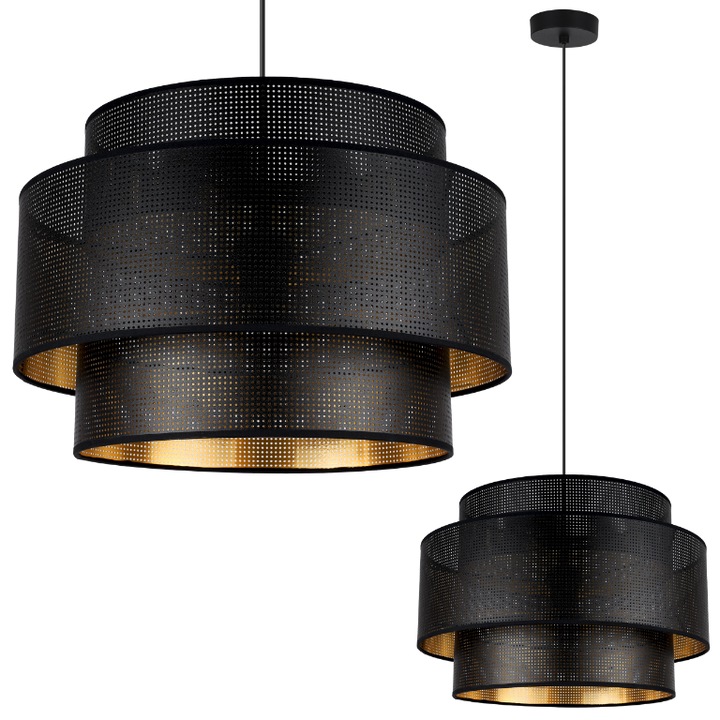 Lampa suspendata, LightHome, Asti, 45x27cm, Reglarea inaltimii, Clasa A, Rotund, Tesatura, E27, 230V, 60W, Auriu/Negru