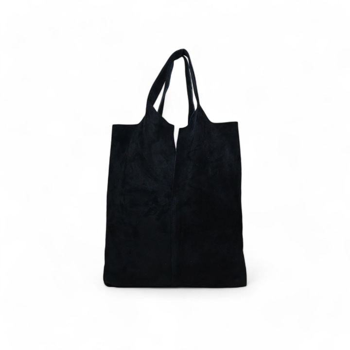 Geanta shopper Moranti, piele naturala de caprioara, compartiment cu fermoar, negru