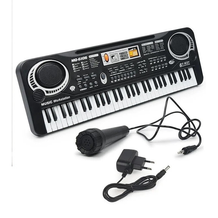 Pian cu 61 de taste, Gordon, set cu microfon, negru, 17x54x5,3cm