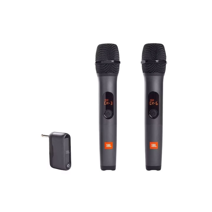 Microphones, Microfoane duale wireless, un microfon pentru doua microfoane, set de microfoane, set karaoke, canal dual, mufa de 6,35 mm, cu receptor, model cardioid, potrivit pentru spectacole pe scena, karaoke, intalniri, evenimente etc., negru