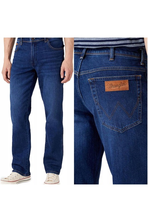 Blugi barbati, Wrangler, Earthwash, Bumbac, Lungi, Barbati, Slim fit, W35-L34 US, Albastru