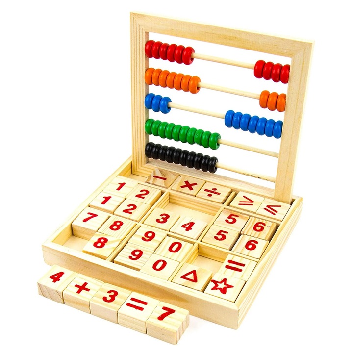 Joc multifunctional montessori matematica de socotit cu abac, Numaratoare din lemn cu bile colorate, Set de jucarii educationale pentru prescolari, elementare si gradinita, Axroad Mall, Mbunatateste concentrarea, Neted lustruit, Stabil, Multicolor