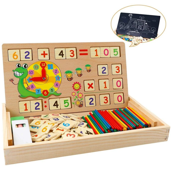 Joc educativ montessori matematica, Tabla multifunctionala cu operatiuni matematice, bete si ceas, Set de jucarii educationale pentru prescolari, elementare si gradinita, Axroad Mall, Neteda si rezistenta, Imbogateste imaginatia, Multicolor