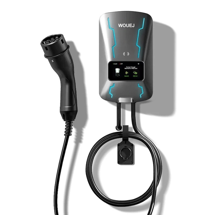 WOUEJ W3 електрическа зарядна станция, 7kW, 32A, WiFi свързаност, гласово управление, 4,3 инча LED дисплей