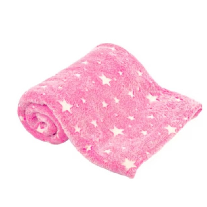 Patura pufoasa fosforescenta, Stelute, Moale, Calduroasa, 150 x 100 cm, roz, UA