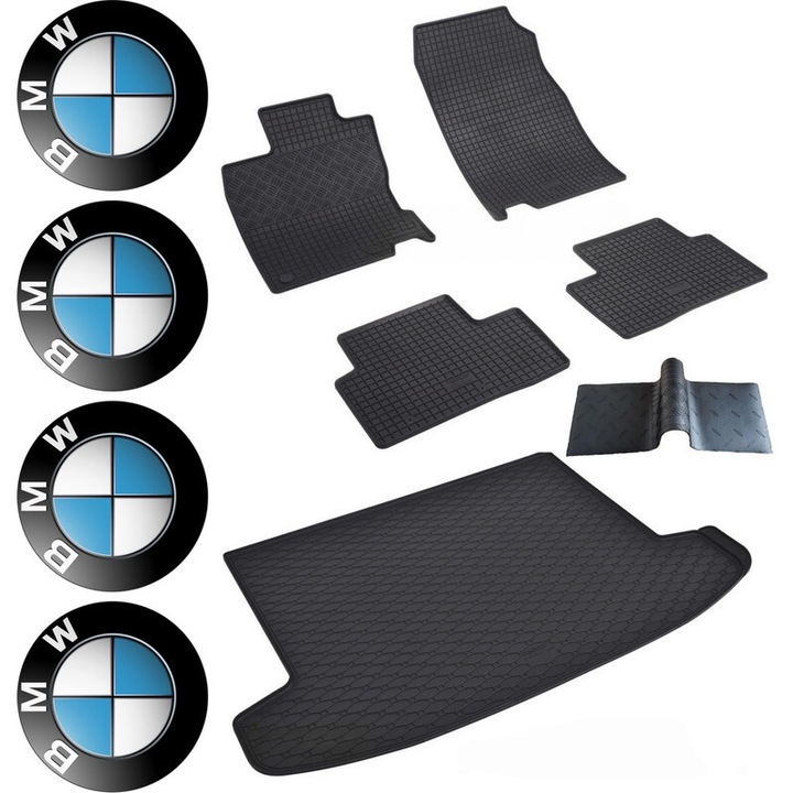 Set Covorase si tavita portbagaj auto BMW Seria 5 F10 din 03.2010 - 2013, caroserie sedan, covoras median si 4 stickere auto BMW