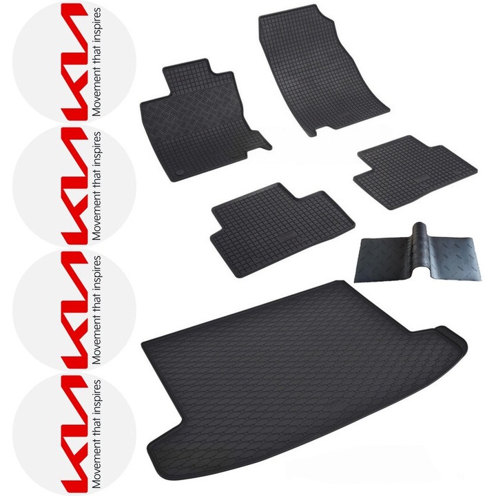 Set Covorase si tavita portbagaj auto Kia e-Niro din 11.2018 - prezent, caroserie suv, covoras median si 4 stickere auto Kia